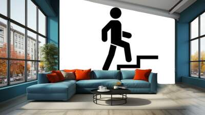 Upstairs icon sign. Walk man in the stairs. Career Symbol. flat design. Vector illustration. Wall mural