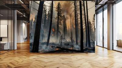 forest after a fire. Ecological catastrophy Wall mural