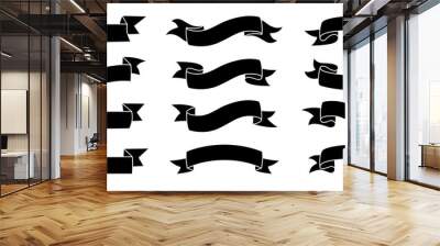 ribbon set. tape blank black glyph collection, decorative silhouette icons. vintage outline design,  Wall mural