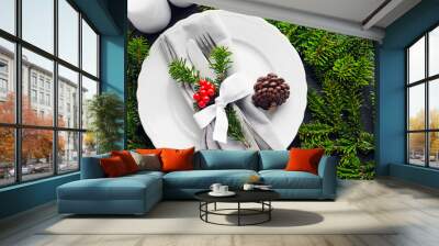 Festive place setting for christmas dinner Wall mural