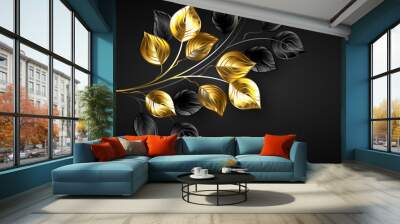 Background with gold and black branches Wall mural