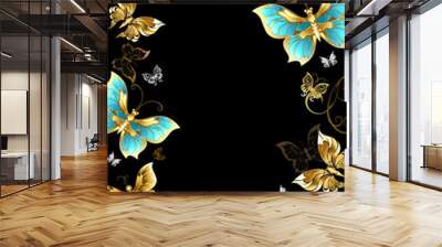 Frame with gold butterflies Wall mural