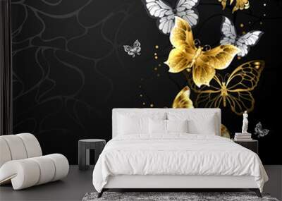 Gold and white butterflies Wall mural