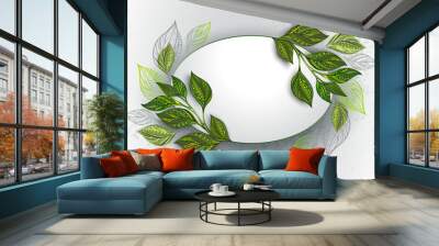 Oval banner with tea leaves Wall mural