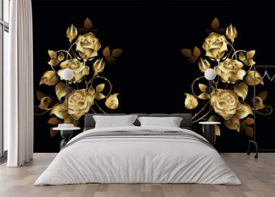 Symmetrical composition of gold roses Wall mural