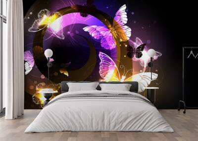 Whirlwind with night butterflies Wall mural