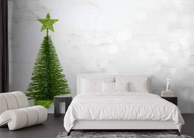 Green Christmas Tree, Star, Snow, Copy Space Wall mural