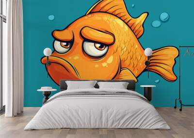 Cartoon illustration of a bored orange fish. Wall mural