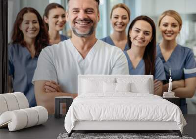 image of a confident dentist or dental team with happy patients in a modern, clean dental office Wall mural