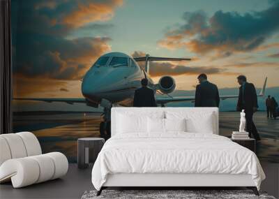 a group of investors discussing their next move as they embarkon a private jet Wall mural