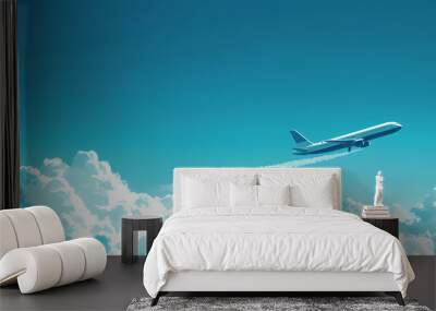 airplane flying over the clouds illustration Wall mural