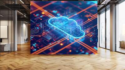 Blue Cloud Floating on Top of Circuit Board, cloud computing Wall mural