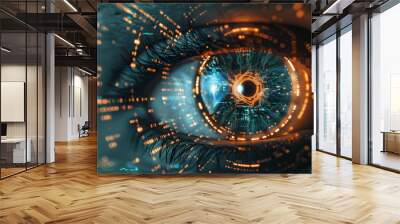 Cybernetic Eye Scanning Futuristic Background Wall mural