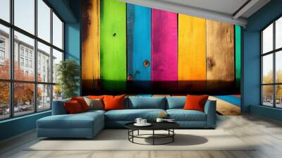 colorful wooden boards on a painted background,generative ai Wall mural