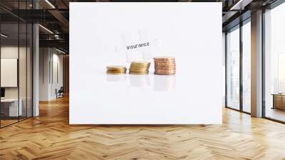 White missing puzzle and gold coins with insurance word ,copyspace area Wall mural