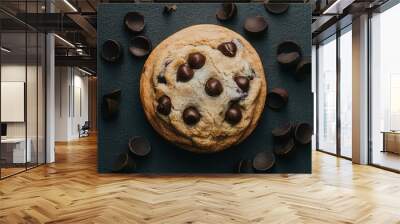 A chocolate chip cookie with chocolate chips on top Wall mural