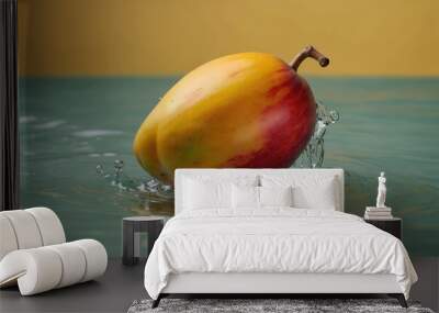 A ripe mango is floating in a pool of water Wall mural