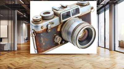 A vintage camera, isolated on a transparent background, retro technology and old fashioned photography object, analog images with a classic device equipment Wall mural