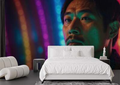 Asian man in ethnic attire with contemplative expression Wall mural