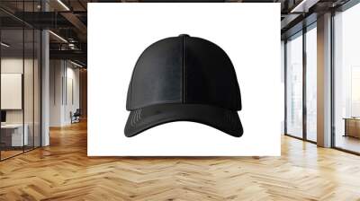 Closeup of one black blank color baseball sport cap hat product mockup template isolated on transparent background. Front view fashion object, headwear merchandise apparel collection Wall mural