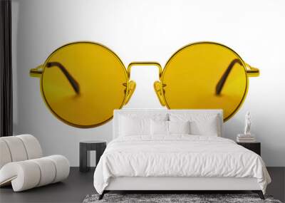 Closeup of yellow frame summer sunglasses, modern fashion style object isolated on transparent background Wall mural