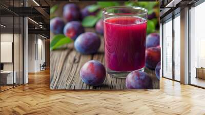 Fresh plum juice in a glass, a sweet and healthy refreshment made from organic and ripe fruit, perfect for a tasty summer beverage or a refreshing autumn cocktail, natural freshness and delicious Wall mural