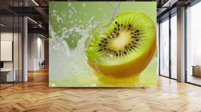 Kiwi fruit splash, fresh juice drops falling, green liquid vitamin beverage, healthy and natural drink on a summer background, flow and motion of a tropical wave Wall mural