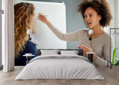 young woman discussing in front of whiteboard Wall mural