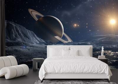 A majestic view of Saturn with its rings Wall mural