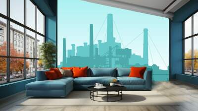 Vector illustration of a chemical factory complex. Suitable for backgrounds from power companies, chemical processing plants, power production and fuel. Silhouette of factory building. Wall mural