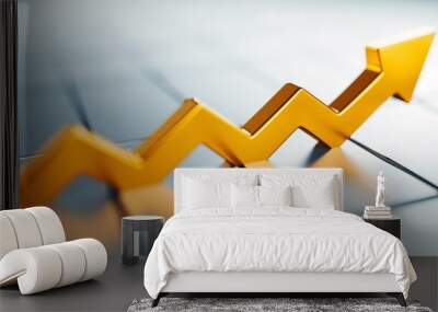 Rising Golden Arrow on a Graph Representing Growth and Success. Symbolic Image of Financial Increase, Business Development, and Positive Trends Wall mural