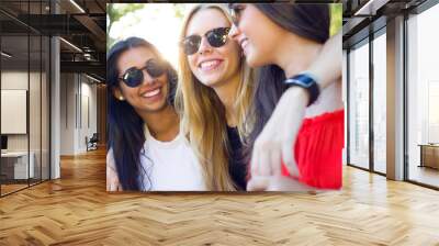 Beautiful young women having fun at the park. Wall mural