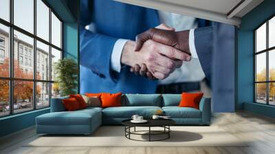 Close-up view of business partner handshaking process. Wall mural