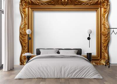 Antique gold frame decoration square shape with elegant carved decoration, isolated on transparent background, generative ai Wall mural