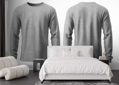 Gray long sleeve t-shirt mockup, with front and back view, isolated on transparent background, generative ai Wall mural