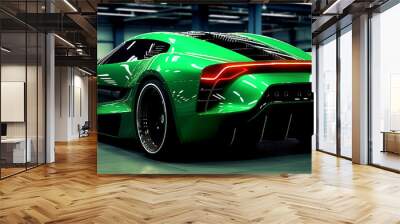 green sports car wallpaper with fantastic light effect background. generative ai Wall mural