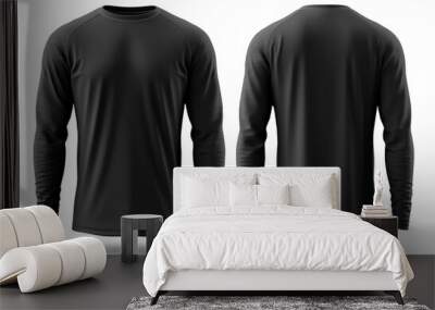 Long sleeve plain black t-shirt mockup, with front view back, isolated on transparent background, generative ai Wall mural