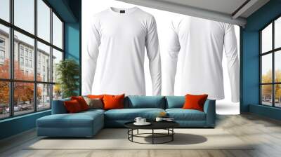 Long sleeve plain white t-shirt mockup, with front view back, isolated on transparent background, generative ai Wall mural