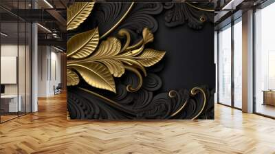 paper artwork Gold and black leaf pattern, luxury and elegant background. generative ai Wall mural