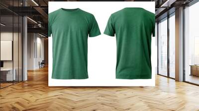 plain dark green t-shirt mockup template, with view, front and back, isolated on transparent background Wall mural