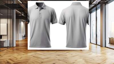 plain gray polo t-shirt mockup design. front and back views. isolated on transparent background. generative ai Wall mural