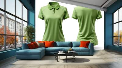 plain green women's polo t-shirt with front and back view, mockup template design isolated on transparent background. generative ai Wall mural