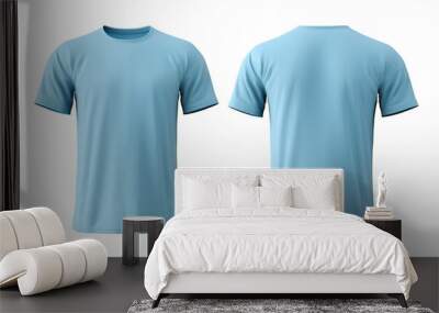 plain light blue t-shirt mockup template, with view, front and back, isolated on transparent background, Wall mural