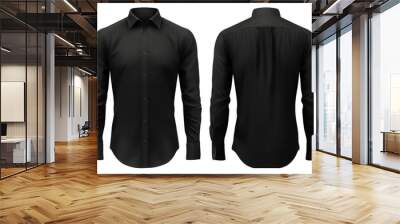 set of black long sleeve shirt designs with front and back views, isolated on transparent background, generative ai Wall mural