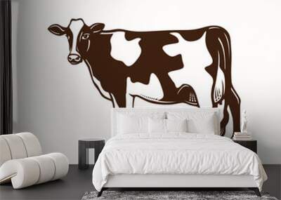 cow milk breed logo, silhouette of dairy cow walking vector illustration Wall mural