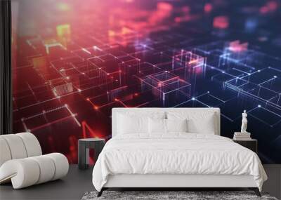 A Network of Data Points and Connections Creating a Futuristic Digital Interface Symbolizing Artificial, Abstract digital background with glowing circuit lines and tech elements. Wall mural