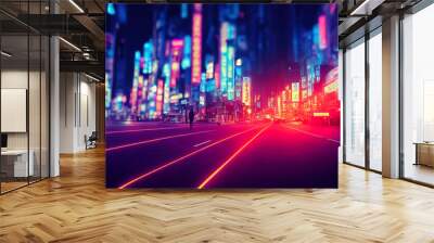 A night of the neon street at the downtown in Shinjuku Tokyo wide shot. wallpaper. Wall mural