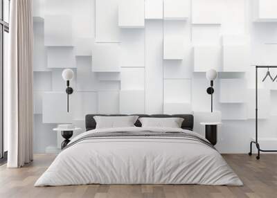 abstract 3d square white technology communication concept background. random shifted white cube squa Wall mural