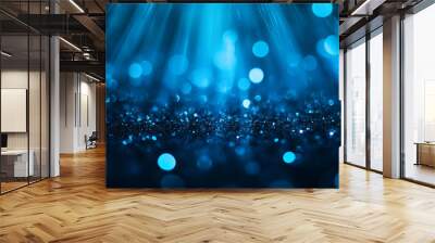 abstract blue background with bokeh defocused lights and stars, Abstract Blue Bokeh Background. Wall mural