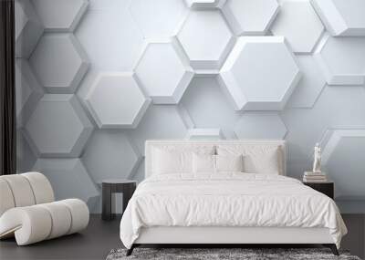 Abstract hexagon white 3D Futuristic background Wall mural